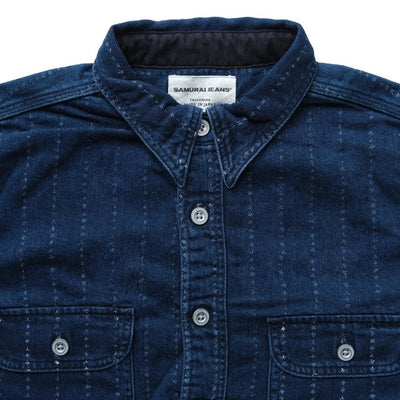 Samurai Jeans SSS22-SHR Distressed "Shuriken" Wabash Stripe Shirt