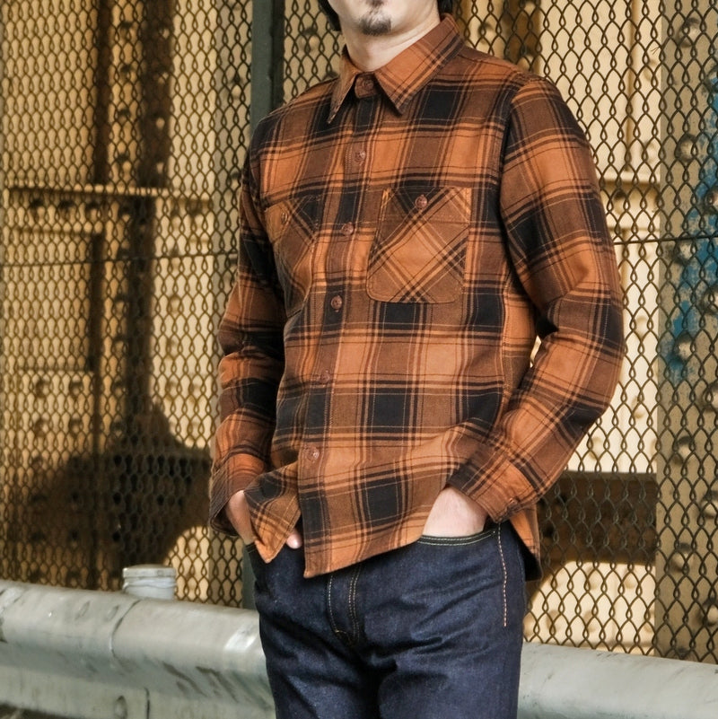 Studio D'Artisan Kakishibu Dyed Heavyweight Check Flannel Shirt