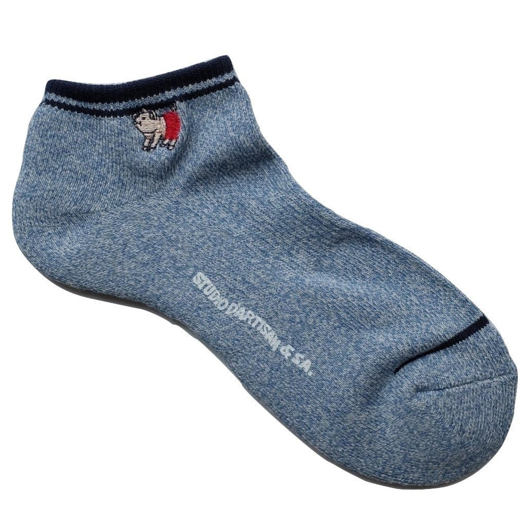 Studio D'Artisan Heather Ankle Socks (Blue) - Okayama Denim Accessories - Selvedge
