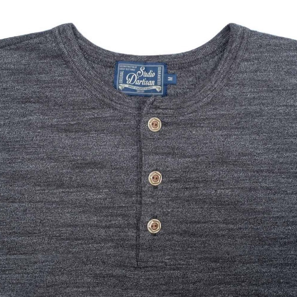 Studio D'Artisan Suvin Gold LS Henley (Mock Black) - Okayama Denim T-Shirts - Selvedge