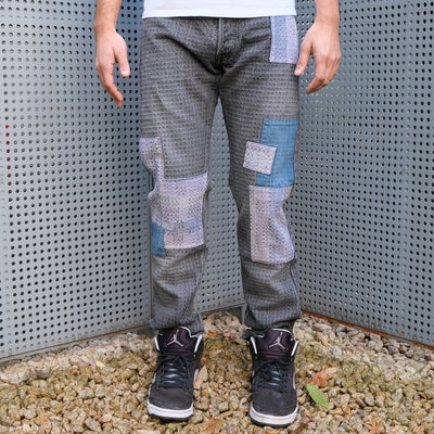 Studio D'Artisan Black Boro "Sashiko Denim" Jeans (Relax Tapered)