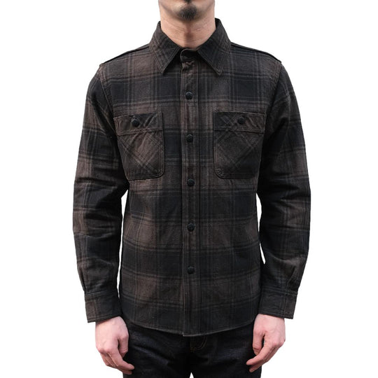 Studio D'Artisan "Amami Dorozome" Heavyweight Check Flannel Shirt (Dark Brown)