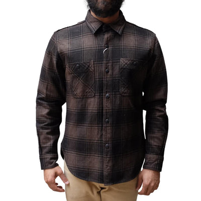 Studio D'Artisan "Amami Dorozome" Heavyweight Check Flannel Shirt (Dark Brown)