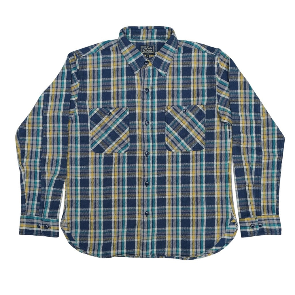 Studio D'Artisan Heavyweight Check Flannel Shirt (Navy