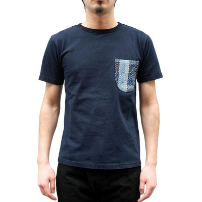 Studio D'Artisan Indigo Dyed "Noragi Sashiko" Pocket Tee