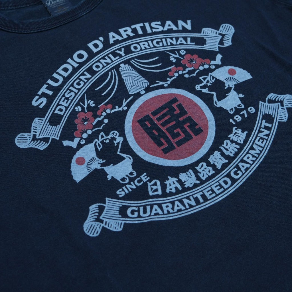 Studio D'Artisan 8067B Indigo Dyed Logo Print Tee