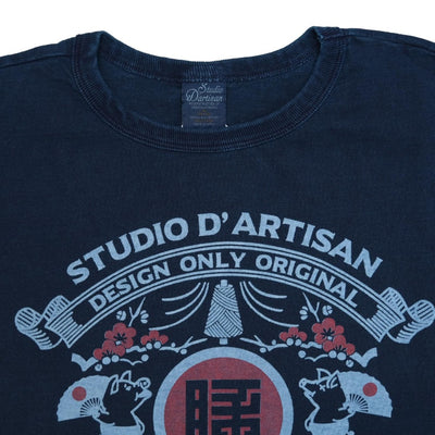 Studio D'Artisan 8067B Indigo Dyed Logo Print Tee