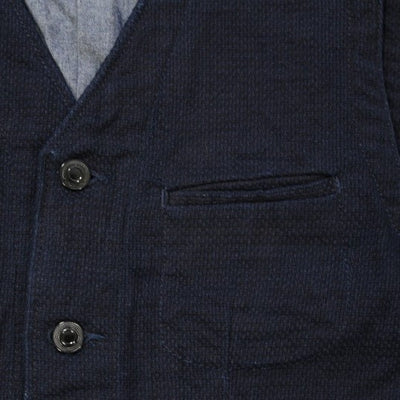 Momotaro Indigo Dyed Dobby Sashiko Vest - Okayama Denim Jacket - Selvedge