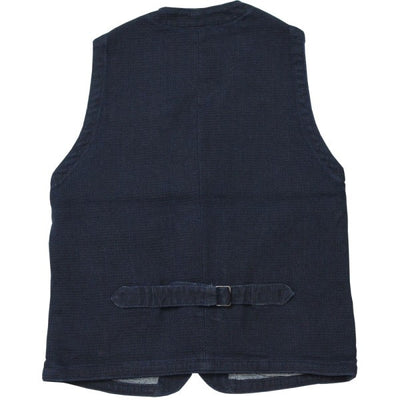 Momotaro Indigo Dyed Dobby Sashiko Vest - Okayama Denim Jacket - Selvedge